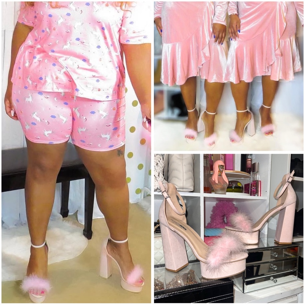 Pink Feather Platform Heels - Size 11